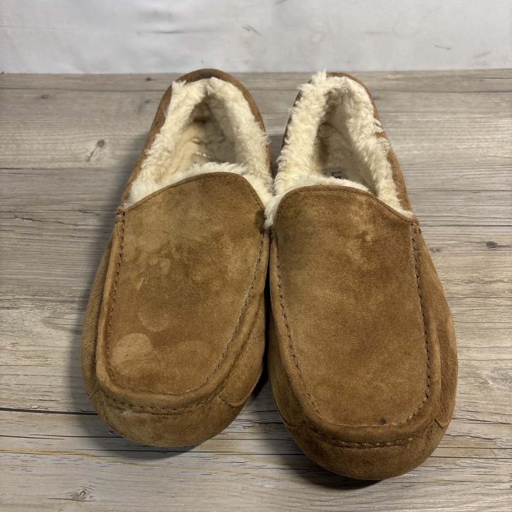 UGG Ascot Mens Approx 10 Chestnut Suede Sheepskin Comfort Slip On Shoes - Picture 3 of 11